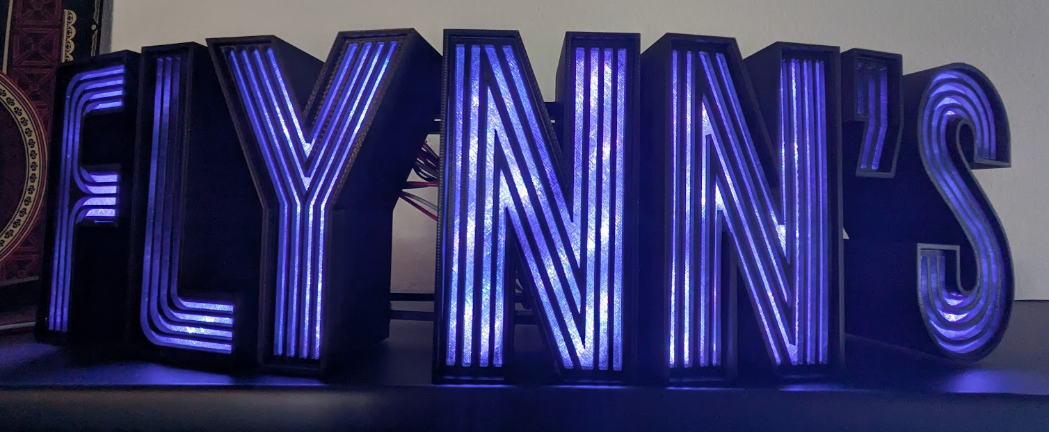 The finished FLYNN'S sign