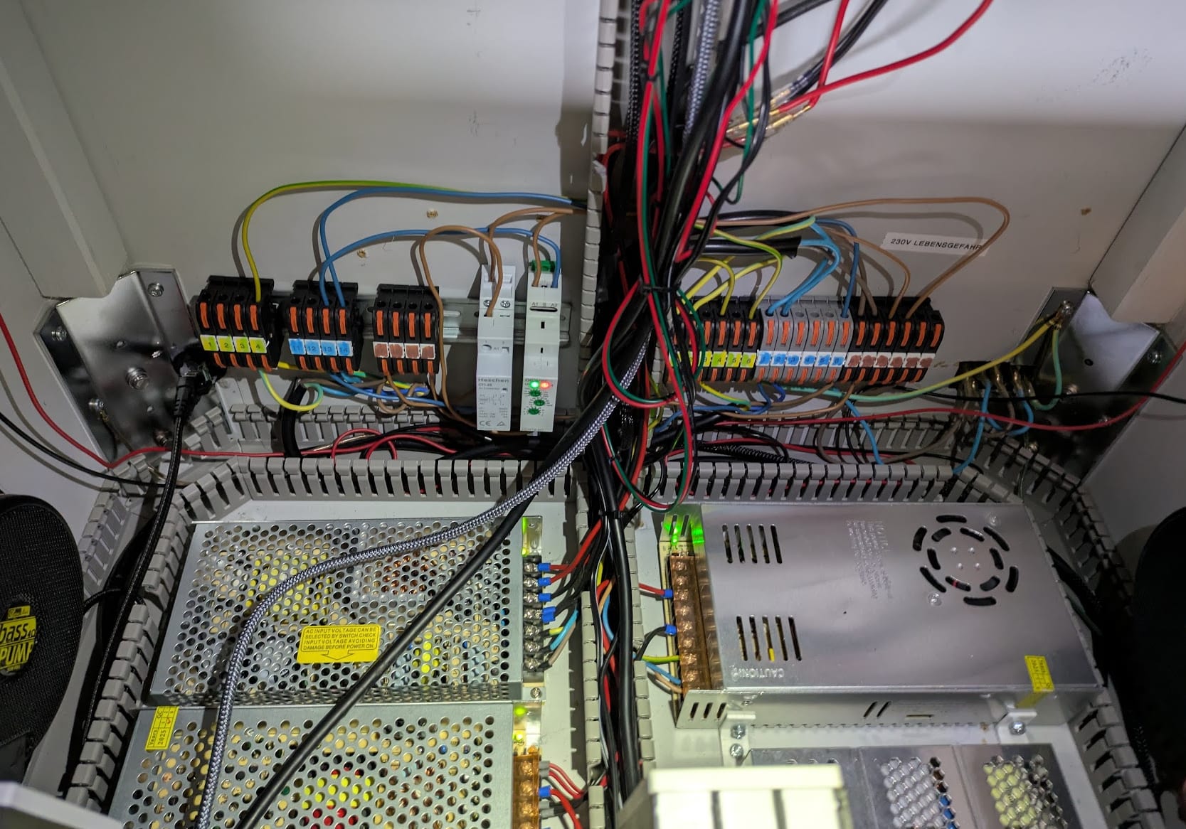 Switching power supplies and 230 V power distribution (incl. the relay circuit mentioned above)